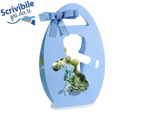 Cestini porta fiori per battesimi / nascite bimbo in carta azzurra semi idrorepellente scrivibile fai da te 14zero3