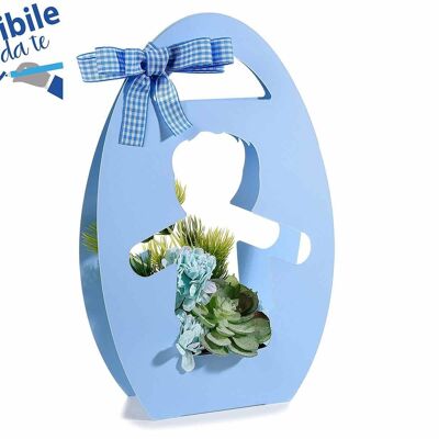 Flower holder baskets for baby baptisms / births in semi-water-repellent light blue paper, DIY writable 14zero3