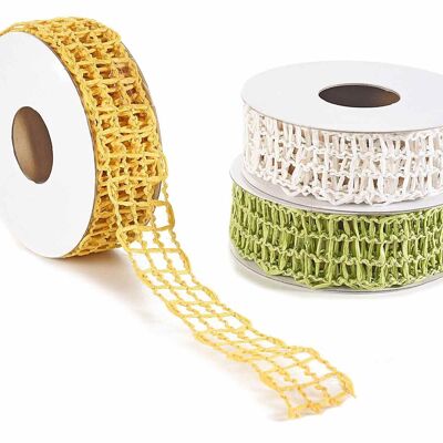 Colored paper mesh ribbons with moldable core in three colours