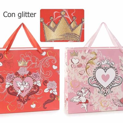 Valentine's Day paper bags with glittery "Cupid" print and 14zero3 design handles