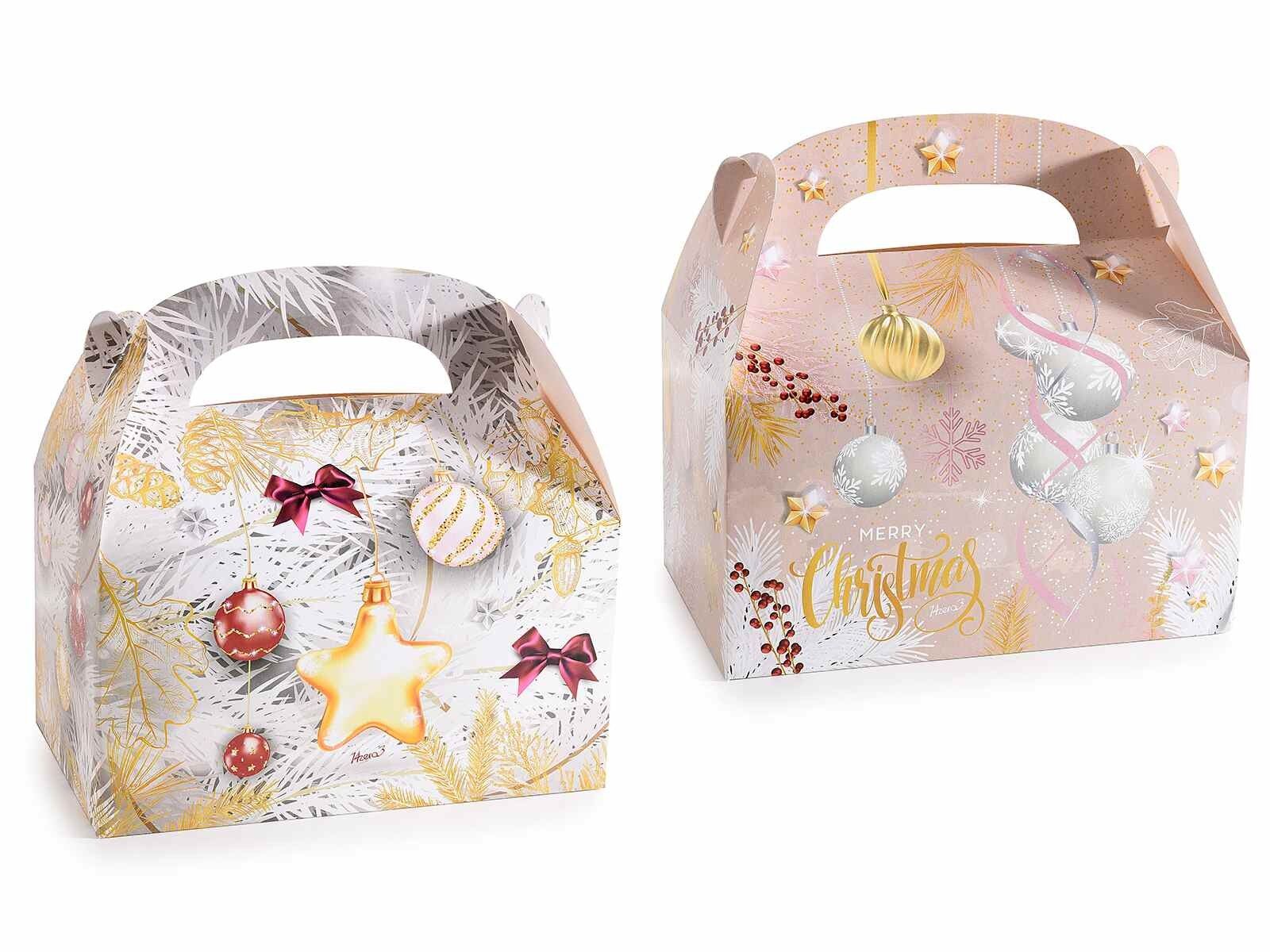 Scatole bauletto in carta con manico e stampa natalizia 14zero3