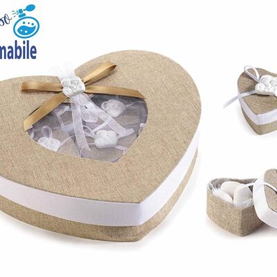 Set of heart-shaped favor boxes with 12 boxes and "Baptism" chalk