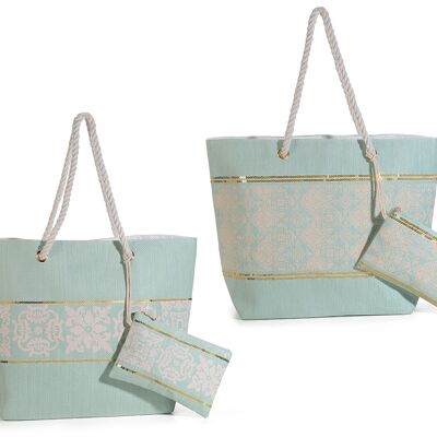 Ensemble de sacs et pochettes en raphia tressé avec anses "Maiolica" 14zero3