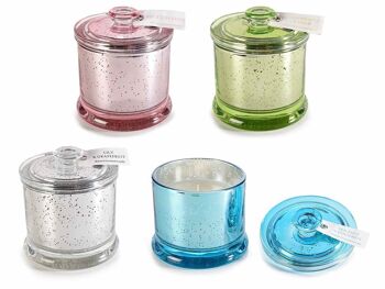 Bougies parfumées dans un pot en verre coloré avec couvercle