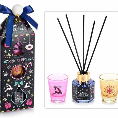 Christmas gift packs with 2 scented candles in a glass jar and 1 stick air freshener 14zero3