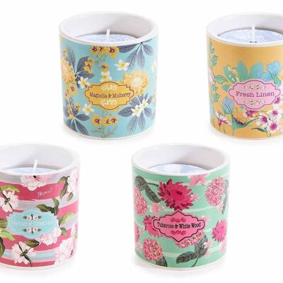 Velas aromáticas en tarro de cerámica con estampado floral 14zero3