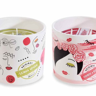 Candele profumate doppia fiamma in vaso di ceramica decorato 14zero3