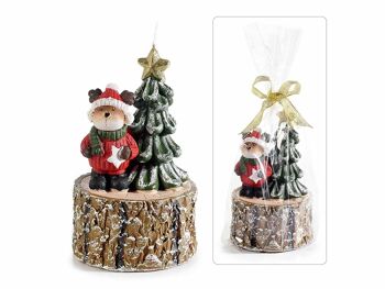 Bougies de Noël avec renne et arbre sur tronc en emballage individuel avec noeud doré