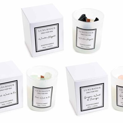 Scented candles with decorative stones in gift box