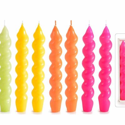 Colored torchon candles in a box of 2 pieces