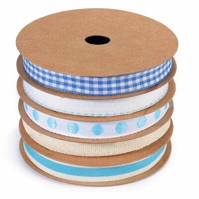 Blue ribbons in multiple rolls of 5