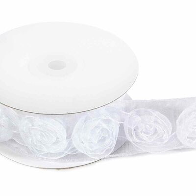 White organza ribbons with little roses