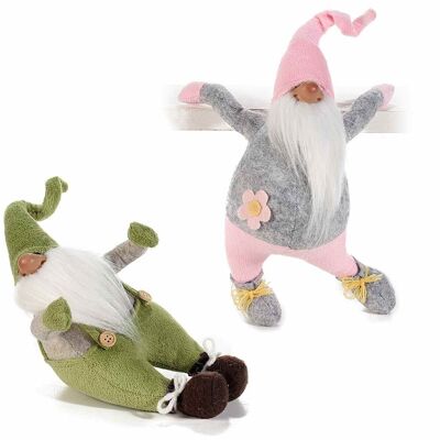 Decorative fabric gnomes with hat and moldable arms