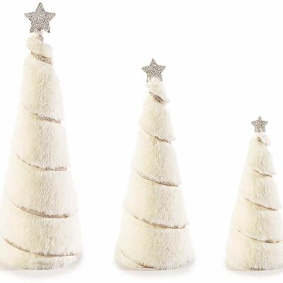 Christmas trees in soft eco-fur, gold glitter decoration and star tip in a set of 3 pieces