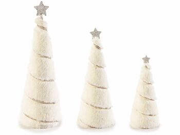 Sapins de Noël en éco-fourrure douce, décoration à paillettes dorées et pointe étoile en lot de 3 pièces