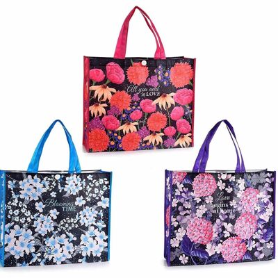 Shopping bags in rigid polyester with flower print Blooming Time design by 14zero3