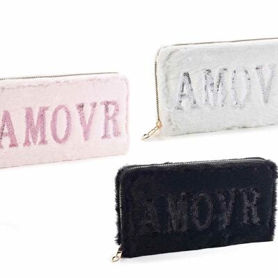 Women's paper holder in soft faux fur with Amour writing design 14zero3 and zip