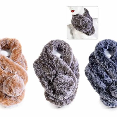 Neck warmer in soft shaded faux faux fur with pompom closure