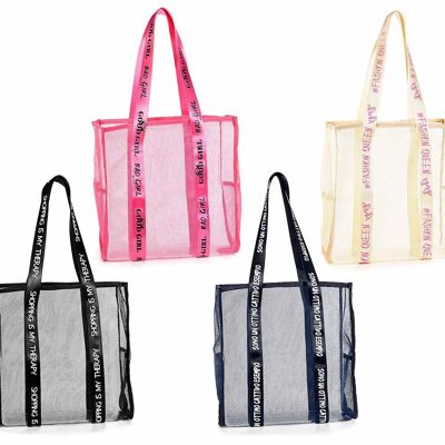 Polyester mesh shopper bags with print on handle