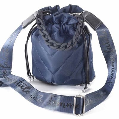 Fabric bucket bags with shoulder strap and matte chain