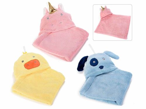 Asciugamani animaletti con cappuccio per bimbi da appendere in poliestere