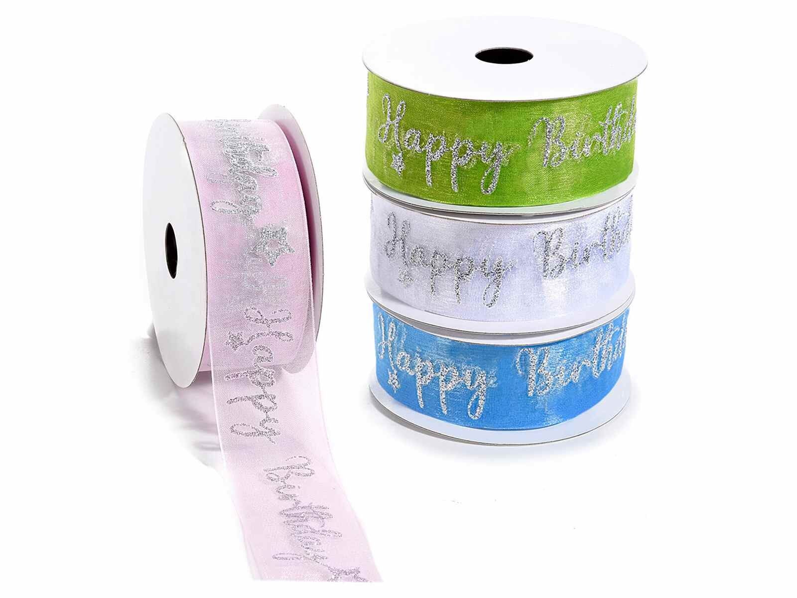 Nastri in organza con scritta glitterata Happy Birthday