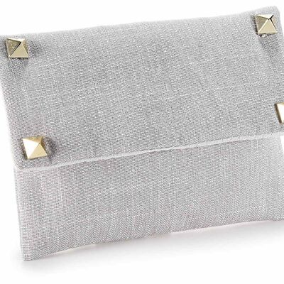 Gray fabric bags with metal studs and velcro closure