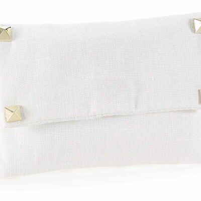 White fabric bags with metal studs and velcro closure