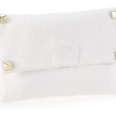 Sacchetti in stoffa bianca con borchiette in metallo e chiusura velcro