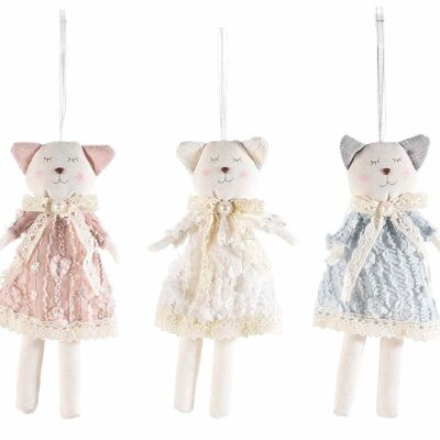 Chatons avec robe en tissu brodé et noeud à suspendre