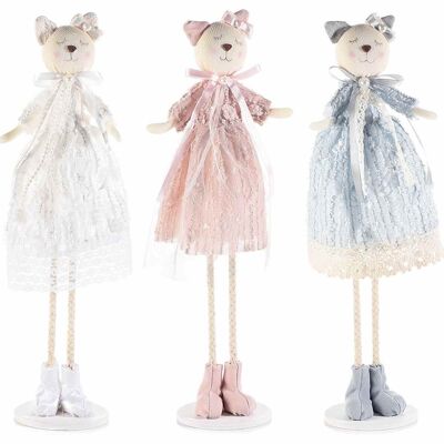 Long-legged kittens with embroidered fabric dress and bow to place on
