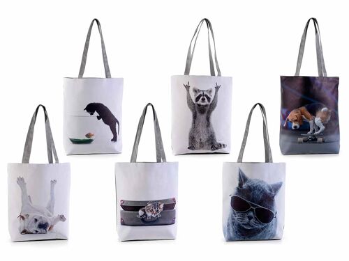 Borse in similpelle e nylon effetto usato con stampe animali, tasca interna e chiusura con cerniera 14zero3