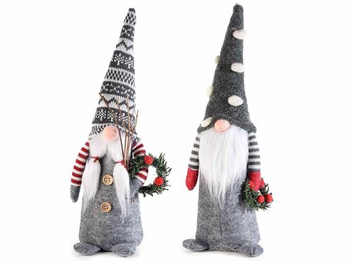 Mamma e Babbo Natale in panno con cappello, ghirlanda decorativa e barba in eco fur da appoggiare
