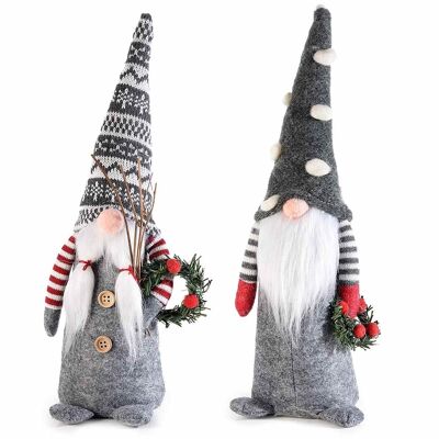 Mamma e Babbo Natale in panno con cappello, ghirlanda decorativa e barba in eco fur da appoggiare
