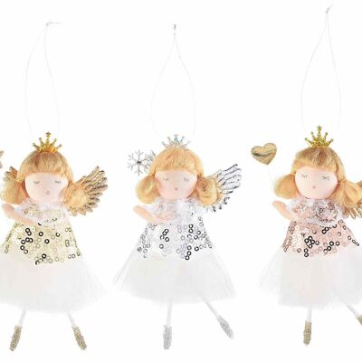 Angeli con abito in tulle e paillettes, bacchetta decorativa e coroncina da appendere