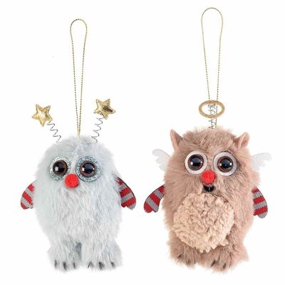 Owls in soft eco-fur to hang and glitter eyes