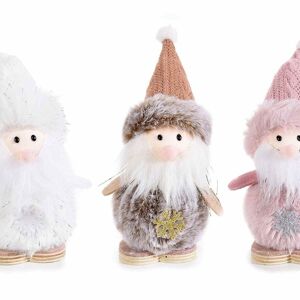 Personnages du Père Noël avec un chapeau en éco-fourrure douce, une décoration de Noël et des pieds en bois sur lesquels se tenir debout