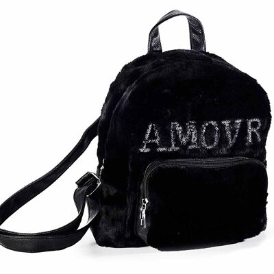 Backpacks in soft eco fur with Amour writing and front pocket