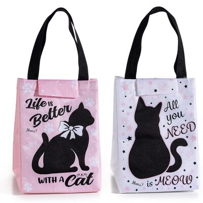 Borse porta pranzo / lunch bag termica / borsa frigo con manici e chiusura in velcro "Pretty Cat" 14zero3