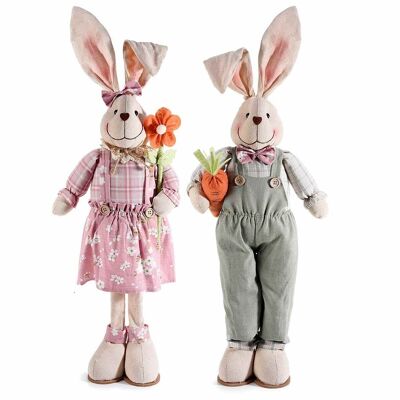 Tela decorativa Conejos de Pascua con flor y zanahoria.