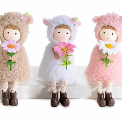 Dolls dressed as long-legged sheep with a little flower to place