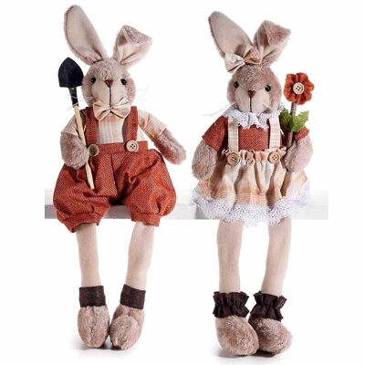 Conejos de tela de patas largas con flor y pala