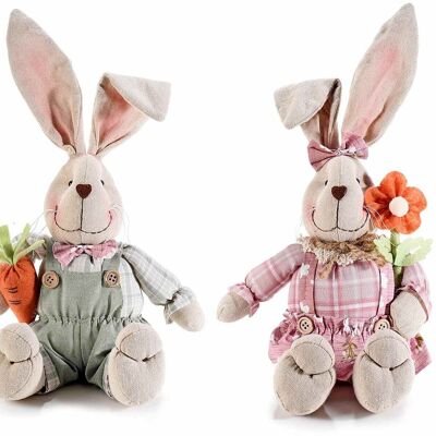 Decorative fabric rabbits with flower and carrot