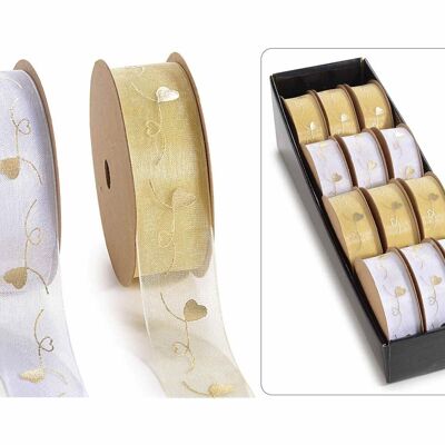 Organza ribbons with gold print in display of 12 pieces