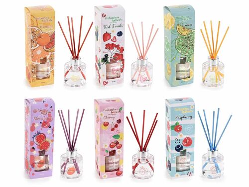 Diffusori per ambiente da 40ml con stick e scatola regalo con stampe di frutta