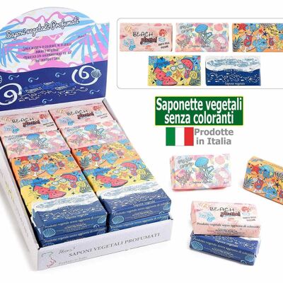 Saponette vegetali da 150 gr senza coloranti in espositore design Mare  - Prodotte in Italia