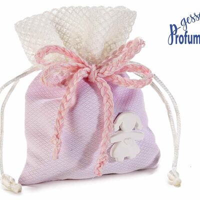 Pink cotton bags with Baby Girl chalk and woven ribbon