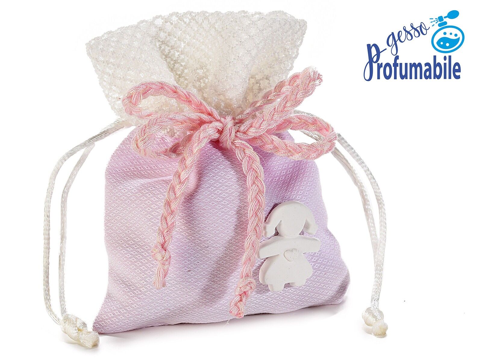 Rosa Baumwolltaschen mit Babykreide und gewebtem Band