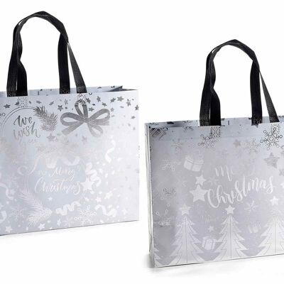 Non-woven fabric bags with metallic silver Christmas tree decorations design 14zero3