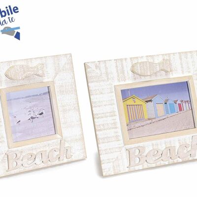 Wooden photo frame with marine decorations in a set of 2 - DIY writable